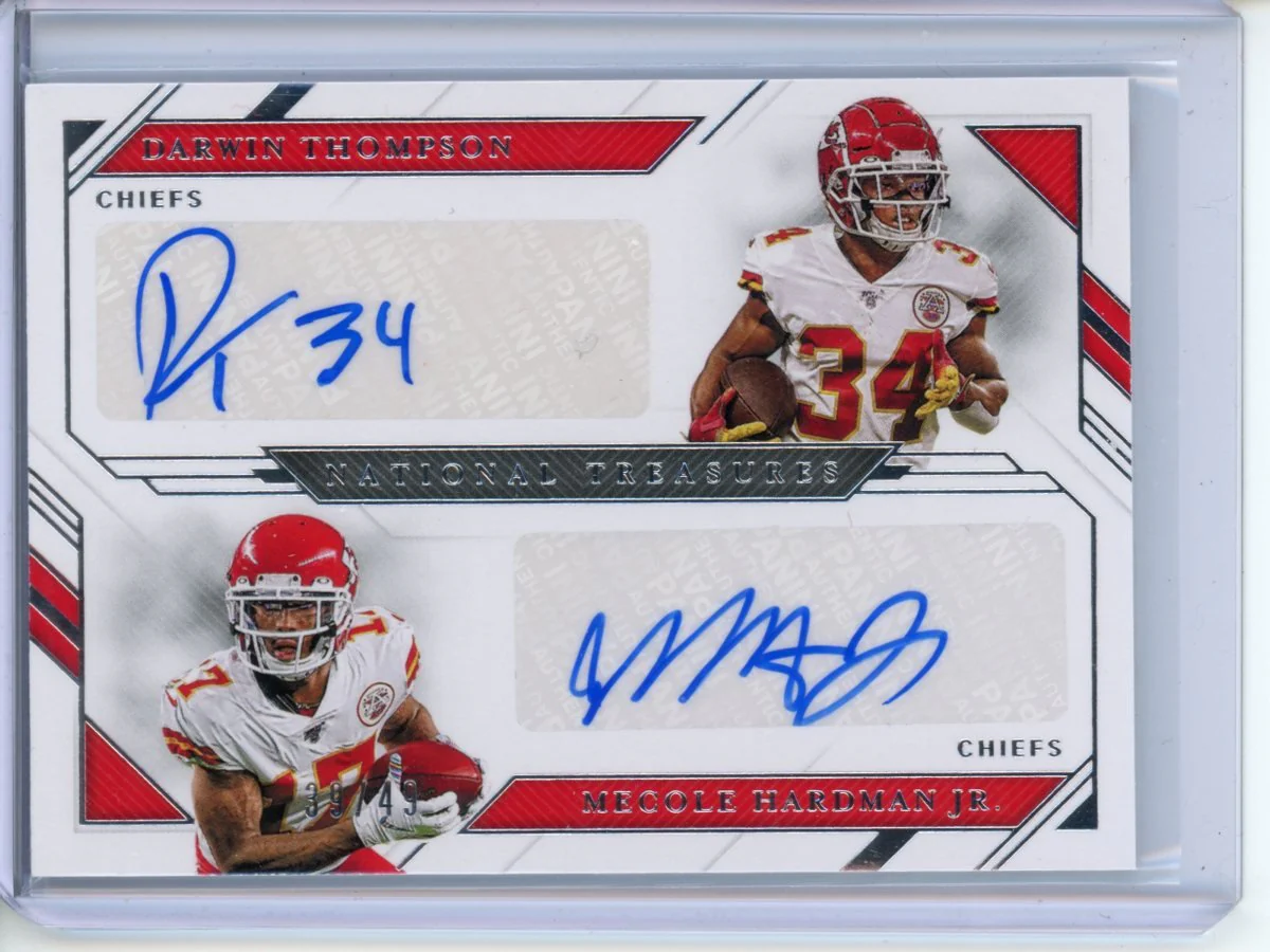2019 Panini National Treasures Darwin Thompson/Mecole Hardman Dual Auto /49