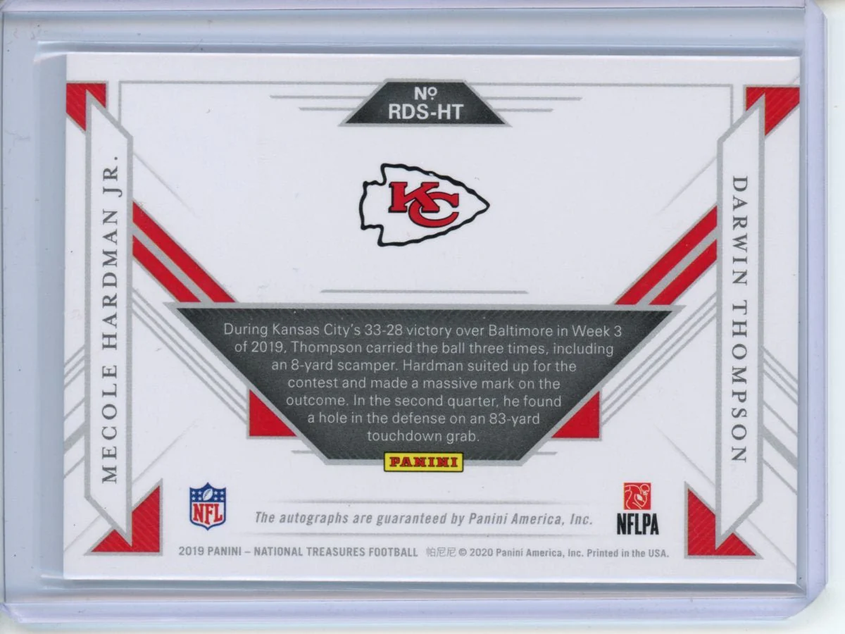 2019 Panini National Treasures Darwin Thompson/Mecole Hardman Dual Auto /49 - Image 2