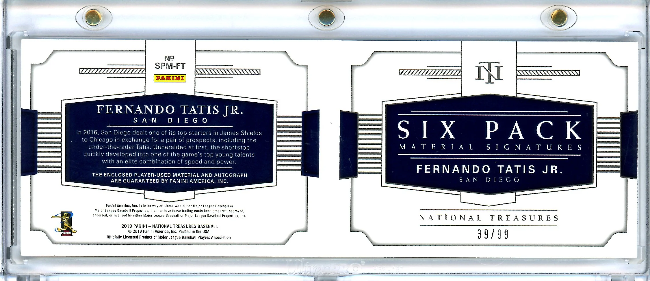 2019 Panini National Treasures Fernando Tatis Jr. RC Six Pack Booklet /99 Padres - Image 2