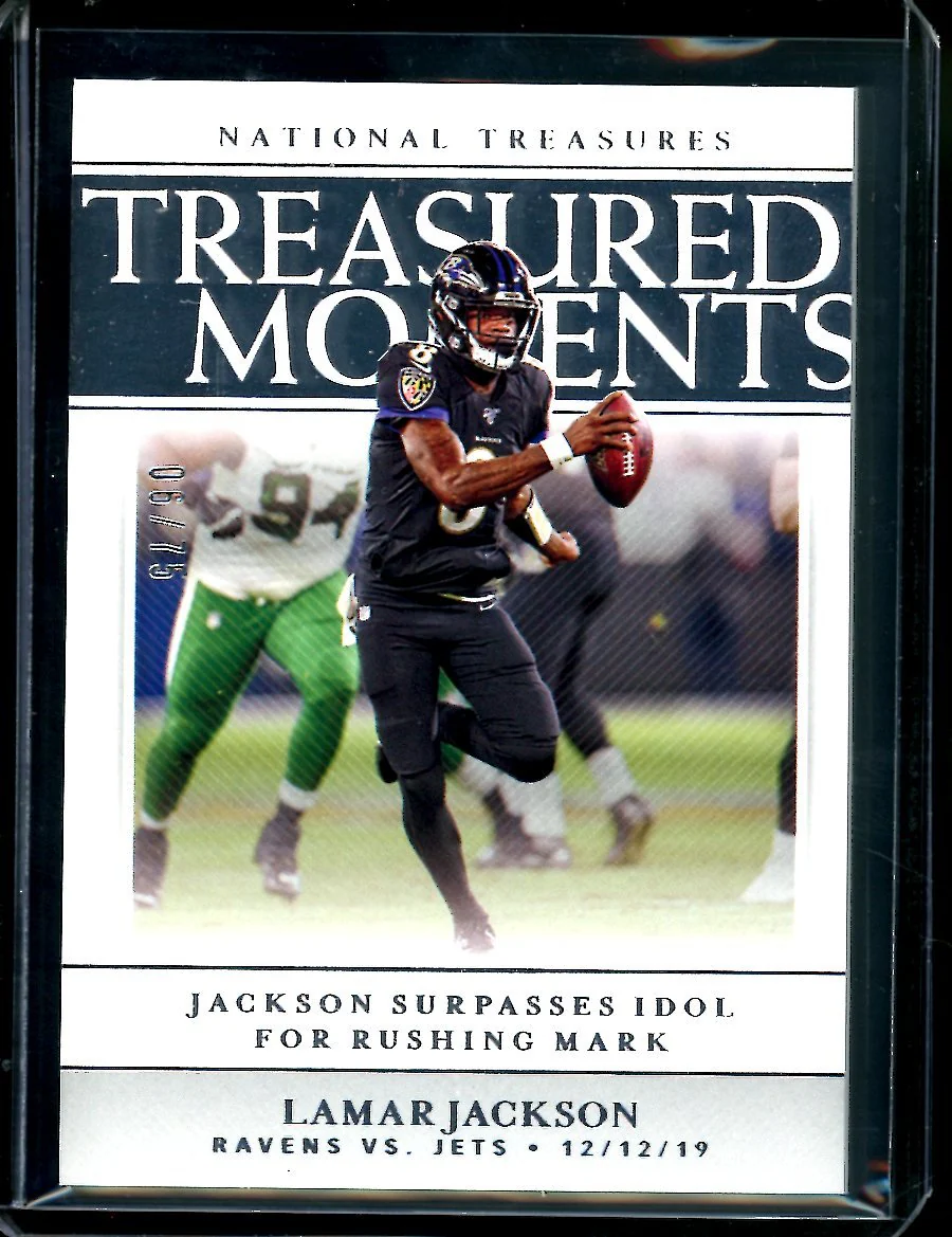 2019 Panini National Treasures Lamar Jackson Treasures Moments /75 Ravens