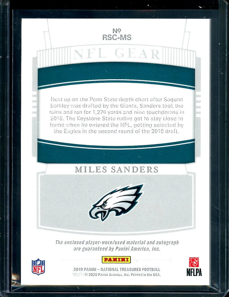 2019 Panini National Treasures Miles Sanders Rookie NFL Gear RPA /49 Eagles - Image 2