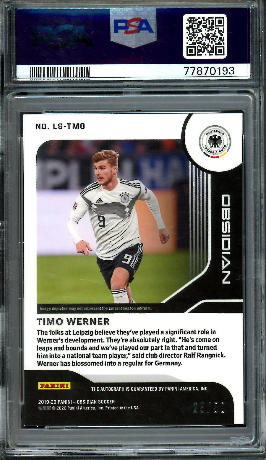 2019 Panini Obsidian Timo Werner Lightning Strike Auto /50 PSA 9 Germany - Image 2