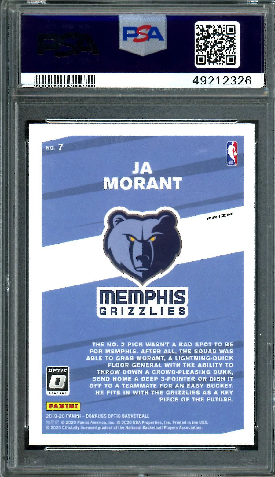 2019/20 Panini Optic Ja Morant Rookie My House Red Wave PSA 10 Grizzlies - Image 2
