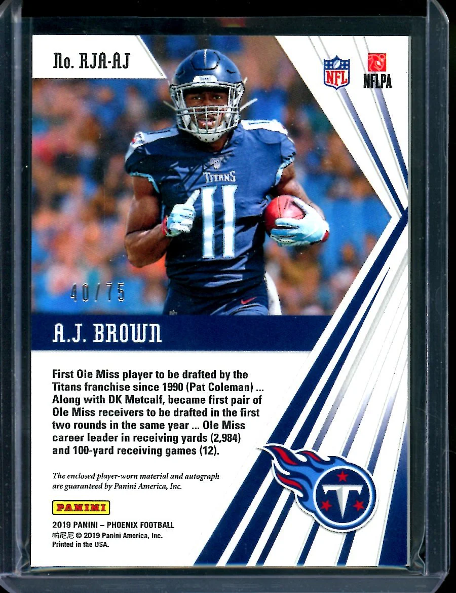 2019 Panini Phoenix A.J. Brown Rookie RPA /75 Titans - Image 2