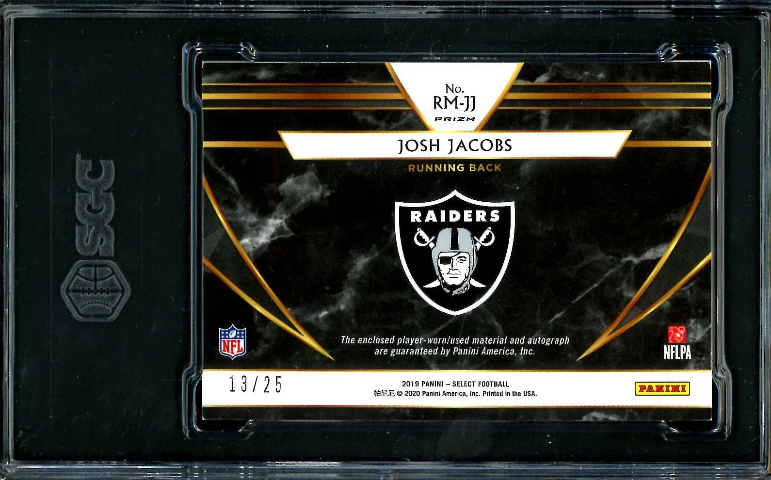 2019 Panini Select Josh Jacobs Rookie RPA Purple /25 SGC 9 Raiders - Image 2