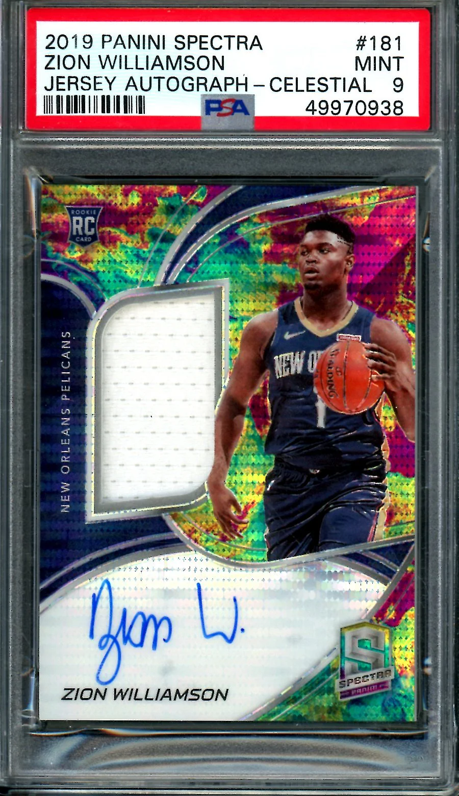 2019/20 Panini Spectra Zion Williamson Rookie RPA /49 PSA 9 Pelicans