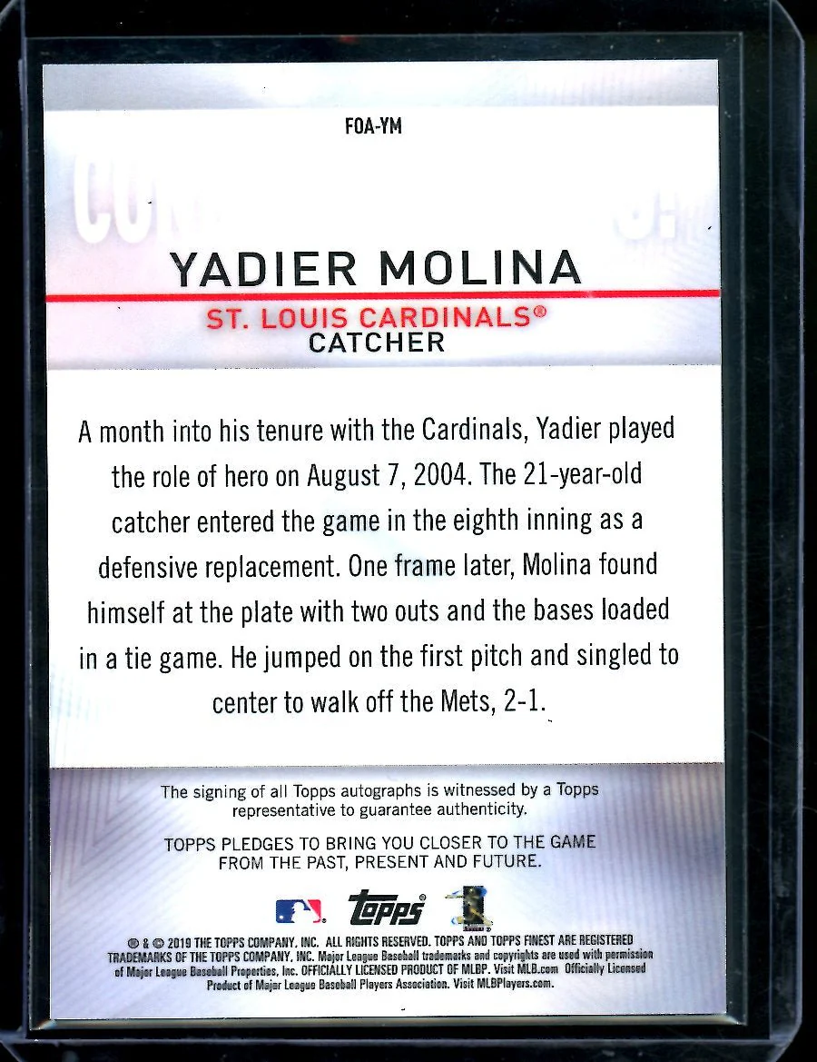 2019 Topps Finest yadier Molina Finest Origins Auto Cardinals - Image 2