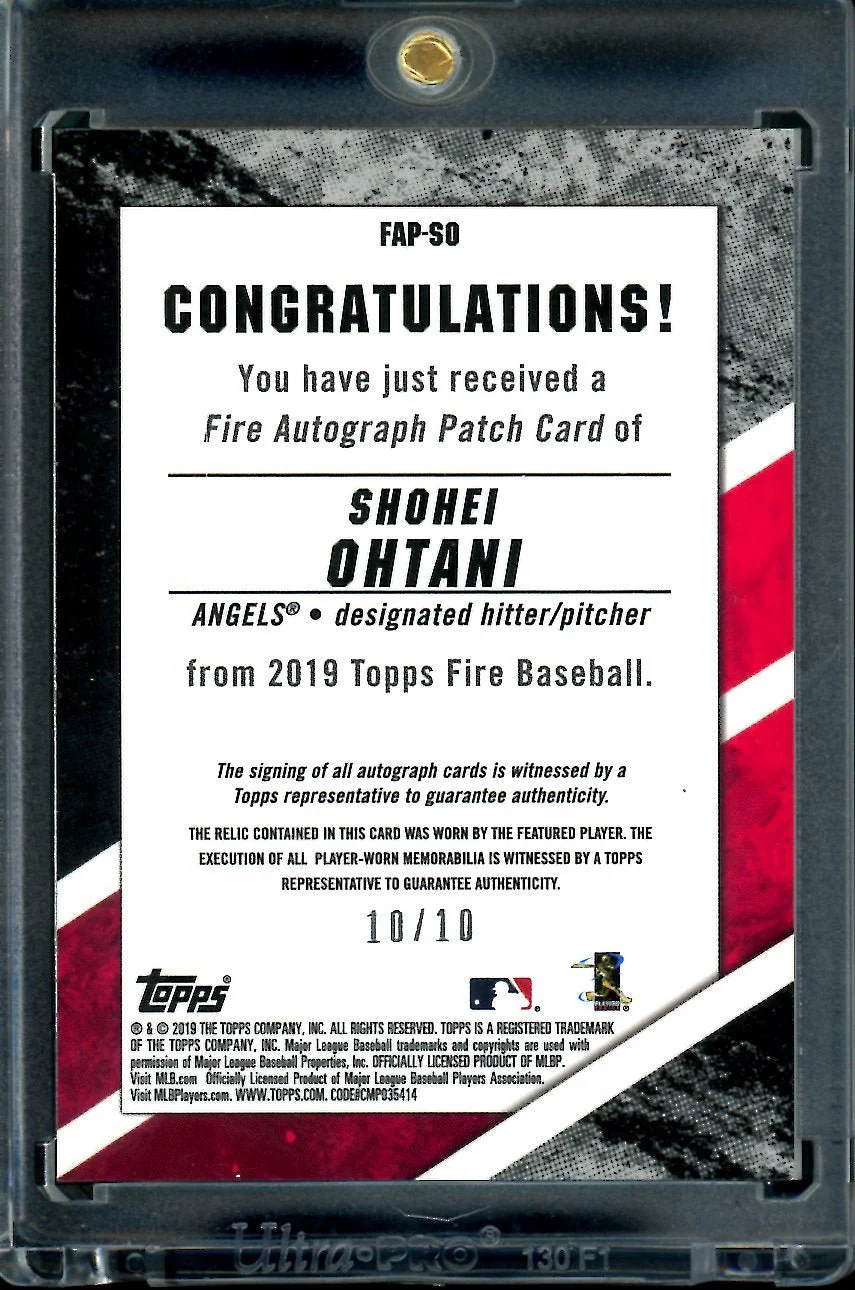 2019 Topps Fire Shohei Ohtani Patch Auto /10 Angles - Image 2