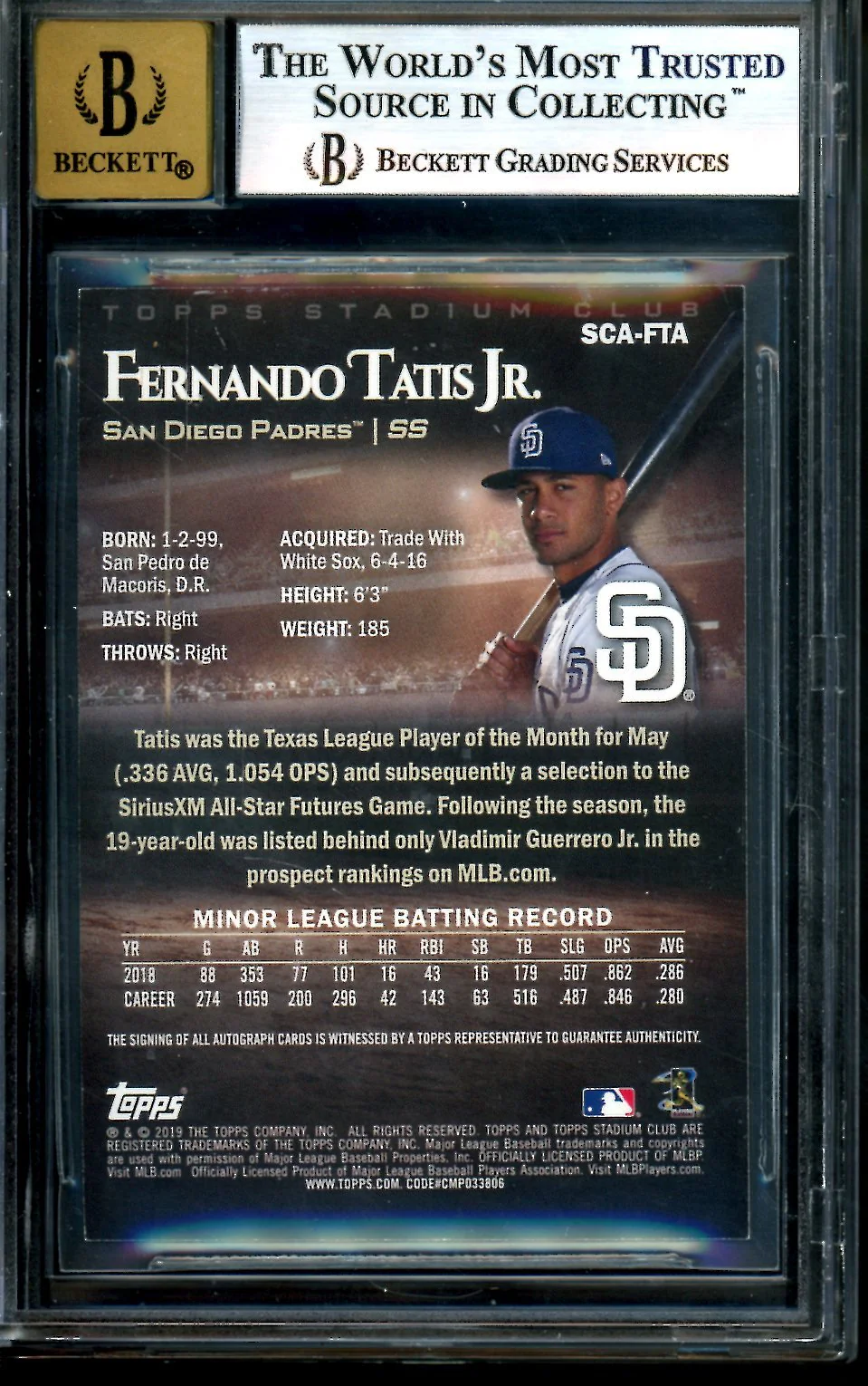 2019 Topps Stadium Club Fernando Tatis Jr. Rookie Auto BGS 8.5 Padres - Image 2