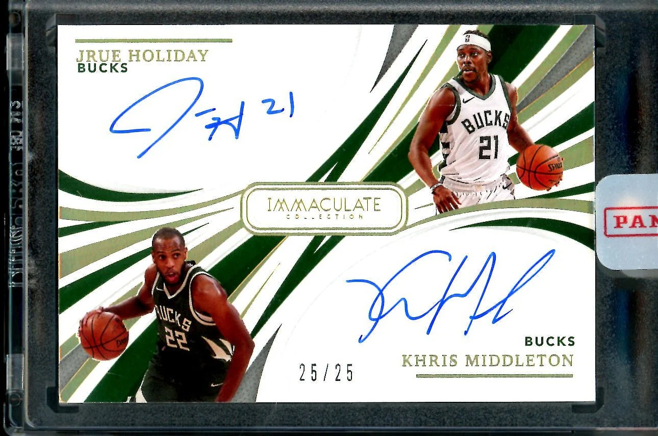 2020-21 Panini Immaculate Jrue Holiday/Khris Middleton Dual Auto Gold /25 Bucks