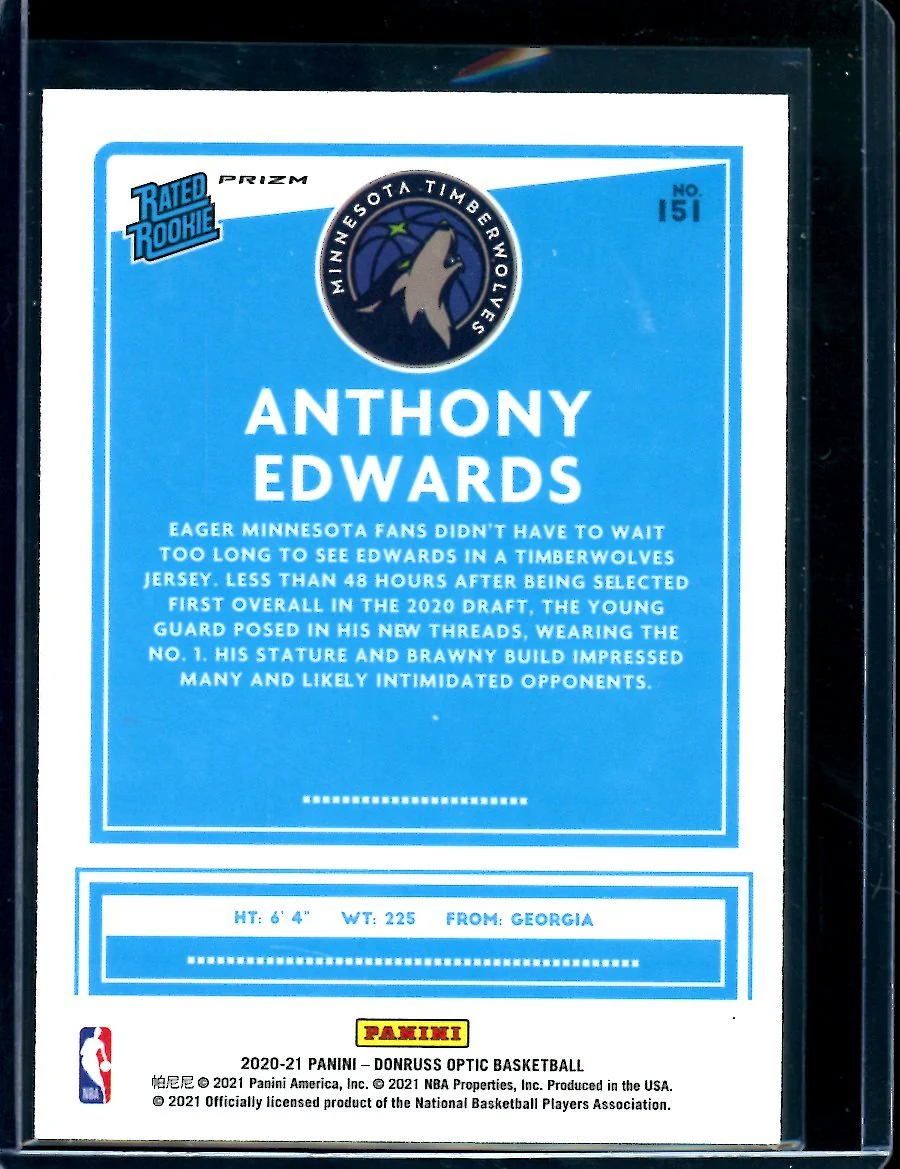 2020-21 Panini Optic Anthony Edwards Rookie Holo Timberwolves - Image 2