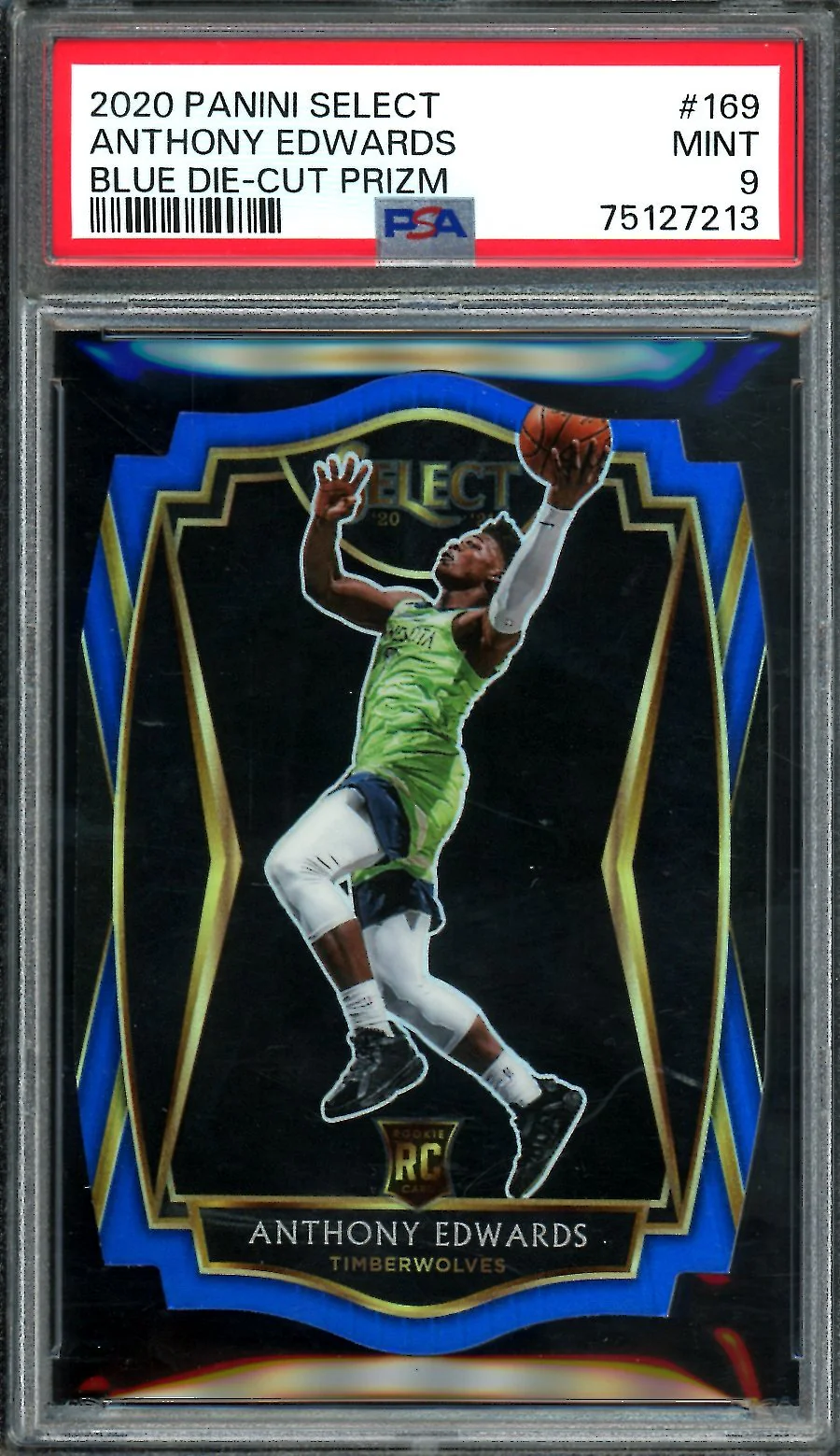 2020/21 Panini Select Anthony Edwards Rookie Blue Die Cut /249 PSA 9 Timberwolves