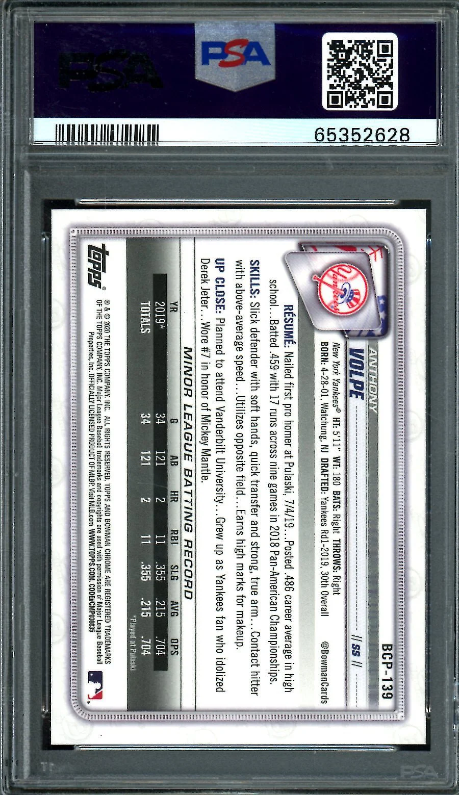 2020 Bowman Chrome Anthony Volpe 1st Bowman Mega Box PSA 10 Yankees - Image 2