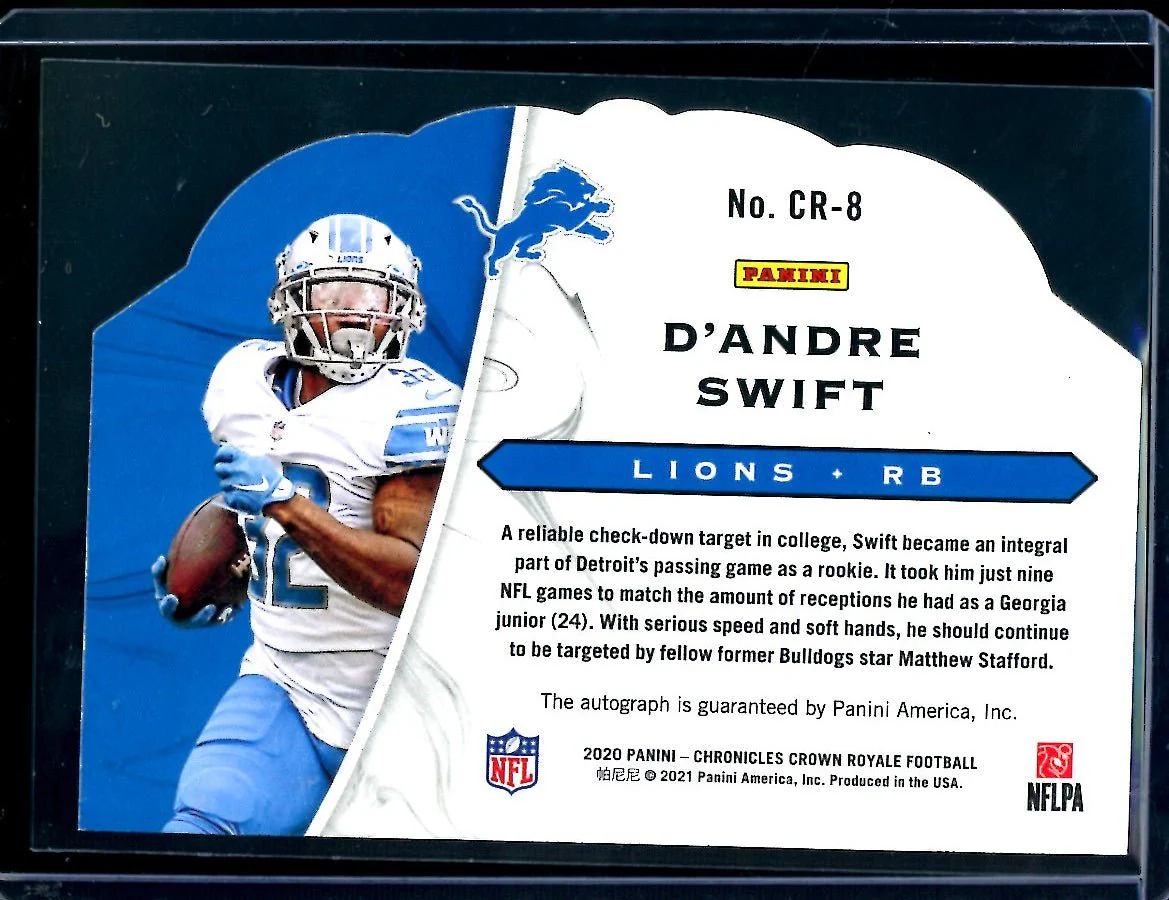 2020 Panini Chronicles Crown Royale D'Andre Swift Rookie Auto /49 Lions - Image 2