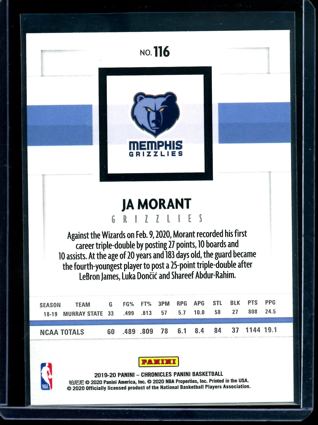 2020 Panini Chronicles Ja Morant Pink Rookie #116 Grizzlies / Trailblazers - Image 2