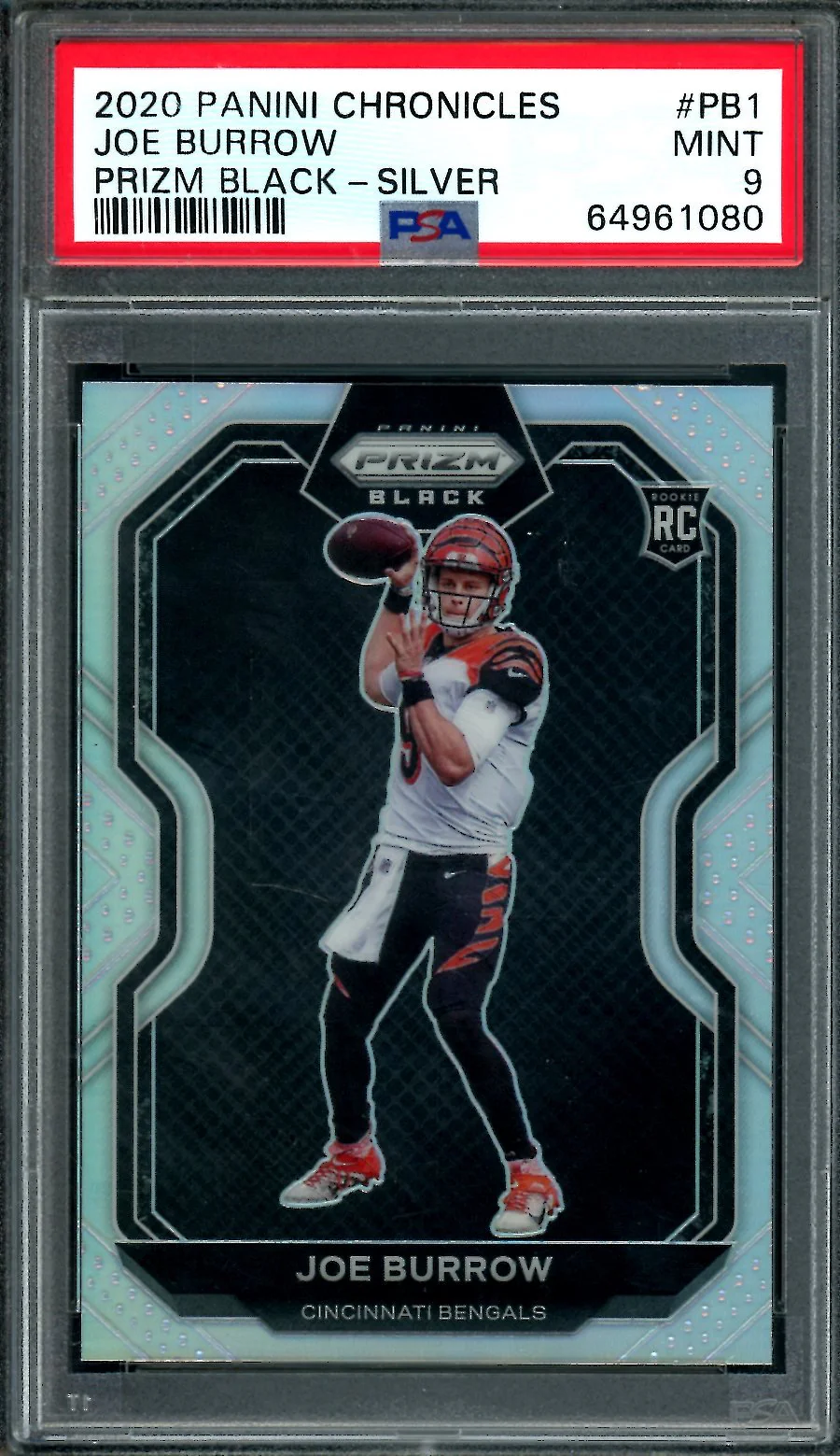 2020 Panini Chronicles Prizm Black Joe Burrow Rookie Silver PSA 9 Bengals