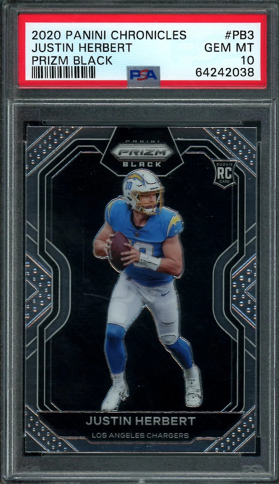 2020 Panini Chronicles Prizm Black Justin Herbert Rookie PSA 10 Chargers