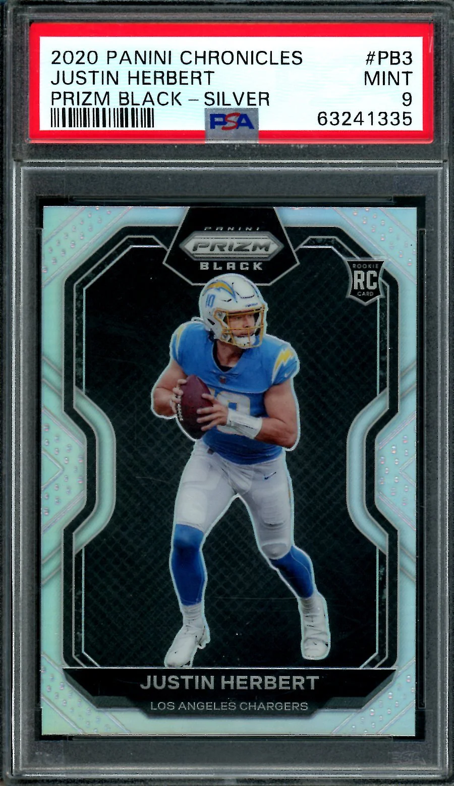 2020 Panini Chronicles Prizm Black Justin Herbert Rookie Silver PSA 9 Chargers