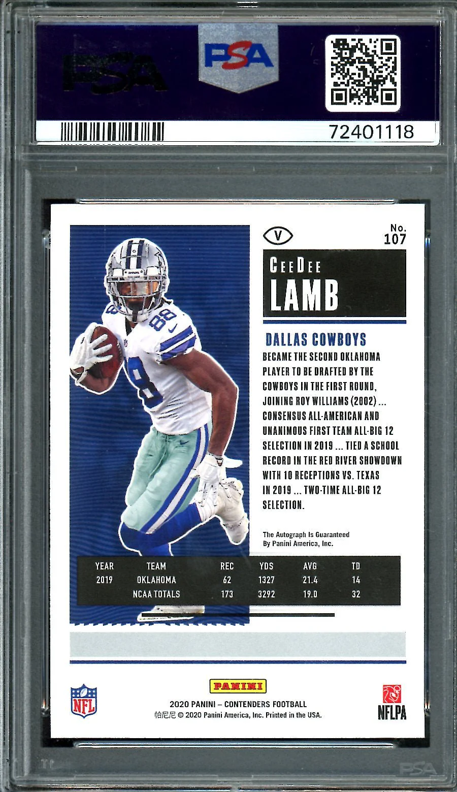 2020 Panini Contenders CeeDee Lamb Rookie Auto Vatiation FOTL Red PSA 9 Cowboys - Image 2