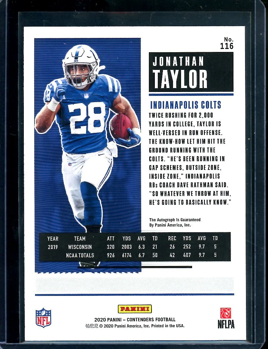 2020 Panini Contenders Jonathan Taylor Rookie Auto FOTL Red Colts - Image 2