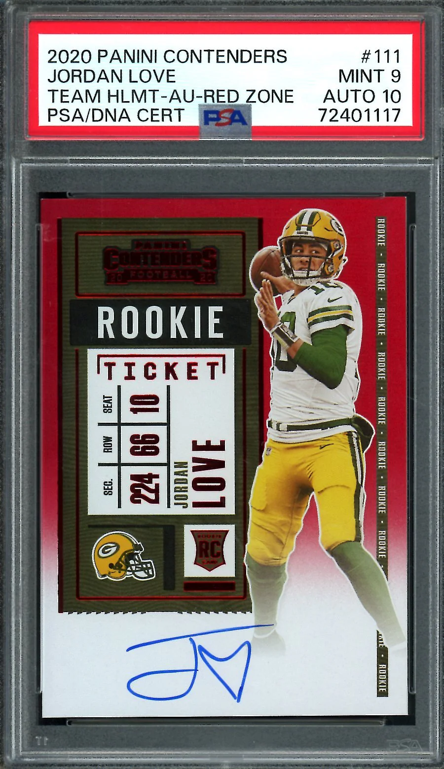 2020 Panini Contenders Jordan Love Rookie Auto Variation FOTL Red PSA 9 Packers