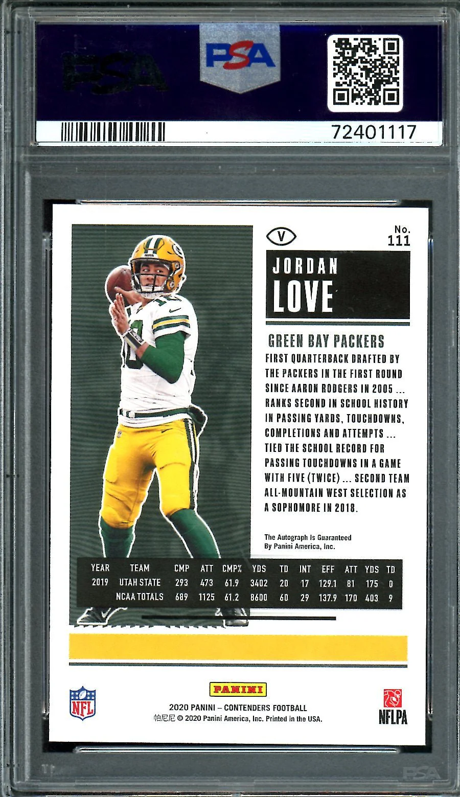 2020 Panini Contenders Jordan Love Rookie Auto Variation FOTL Red PSA 9 Packers - Image 2