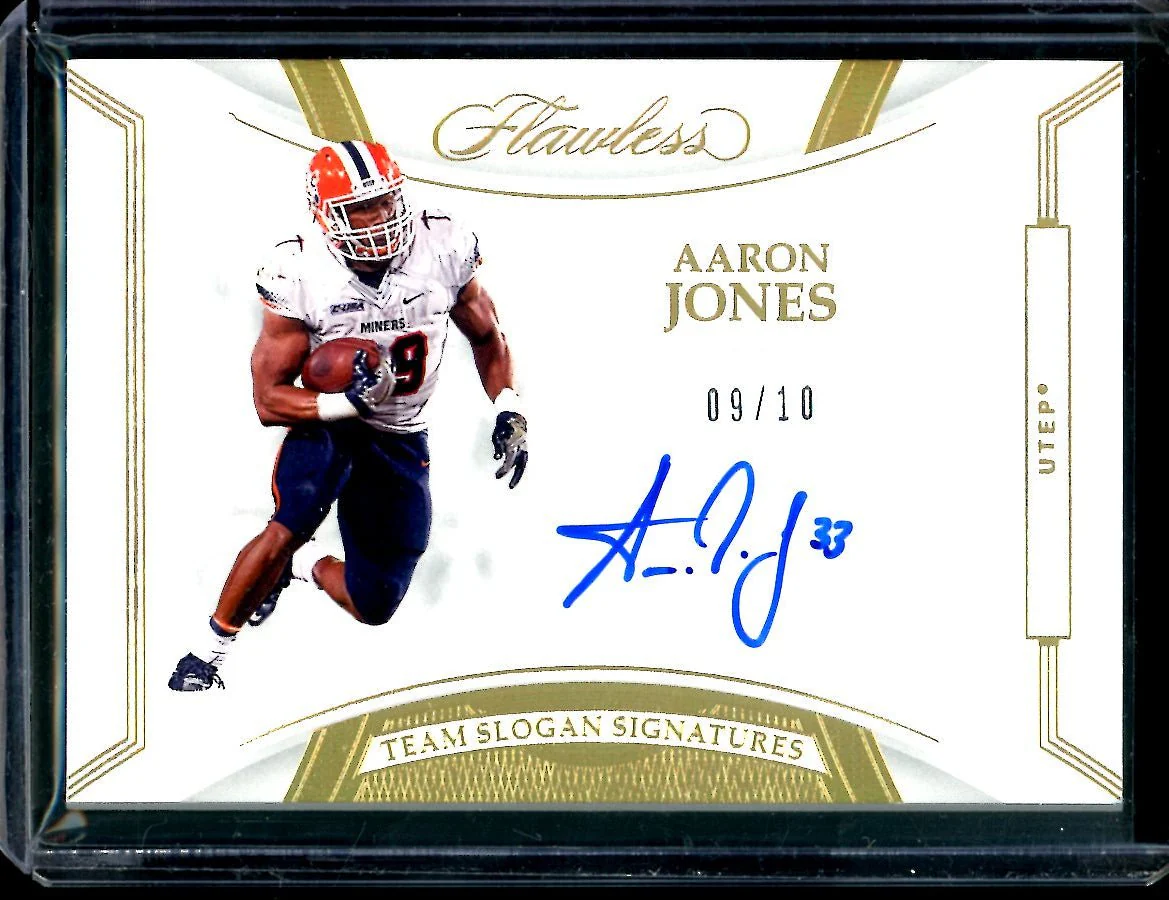 2020 Panini Flawless Collegiate Aaron Jones Team Slogan Signatures Gold /10 Utep