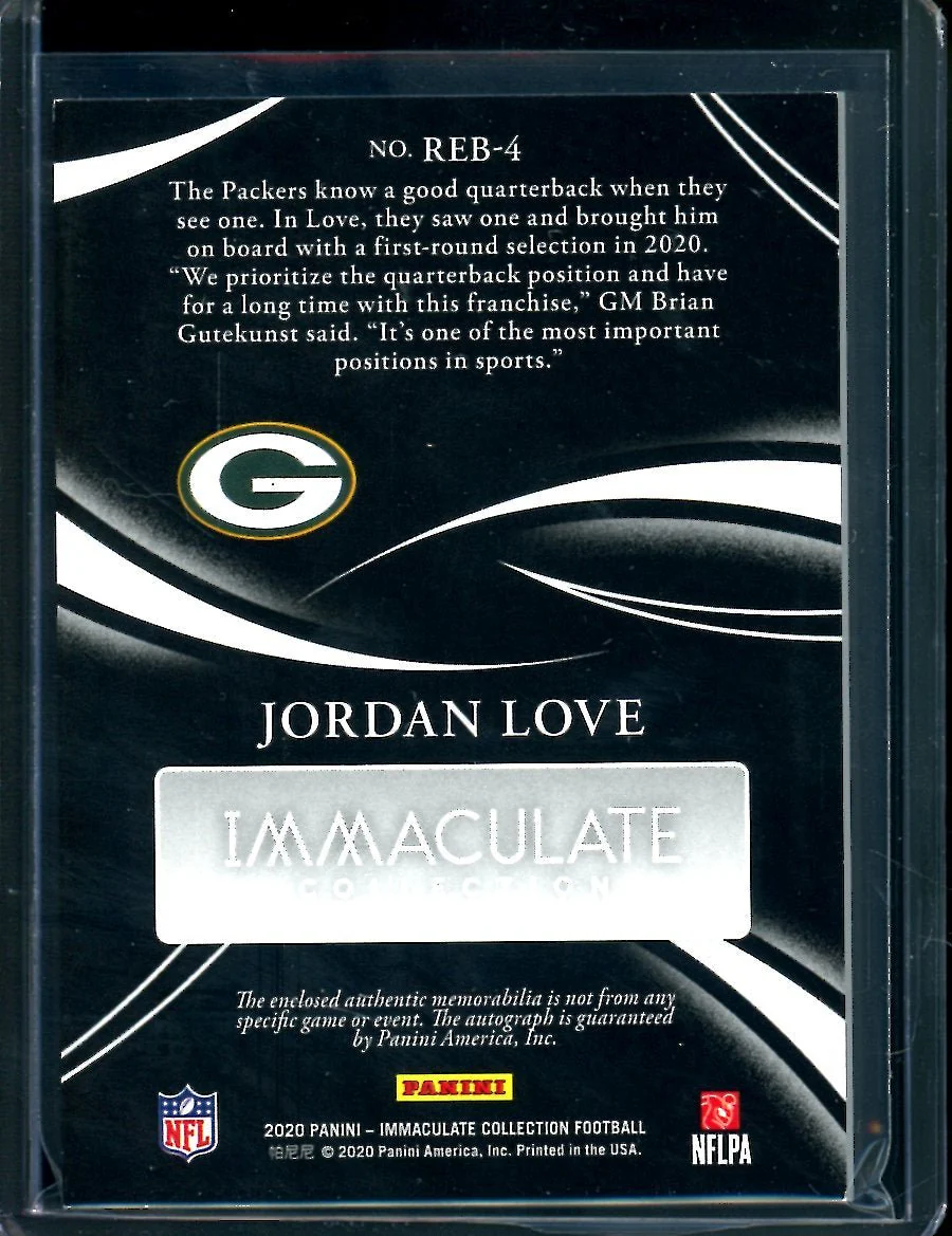 2020 Panini Immaculate Jordan Love Rookie Eye Black RPA /25 Packers - Image 2