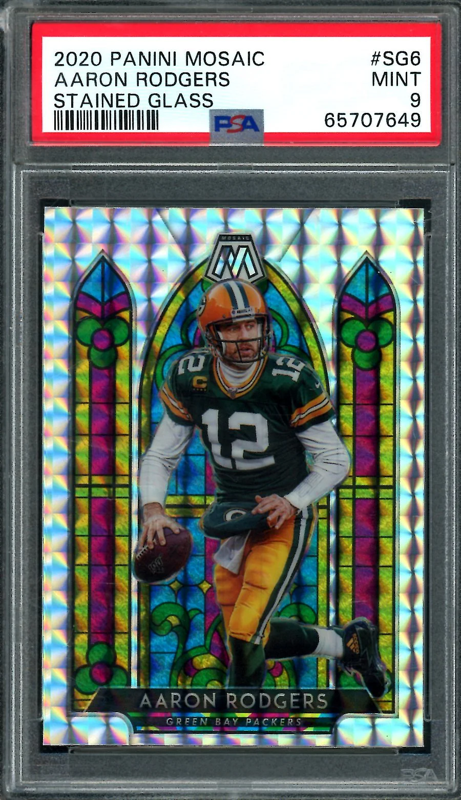 2020 Panini Mosaic Aaron Rodgers Stained Glass SSP PSA 9 Packers