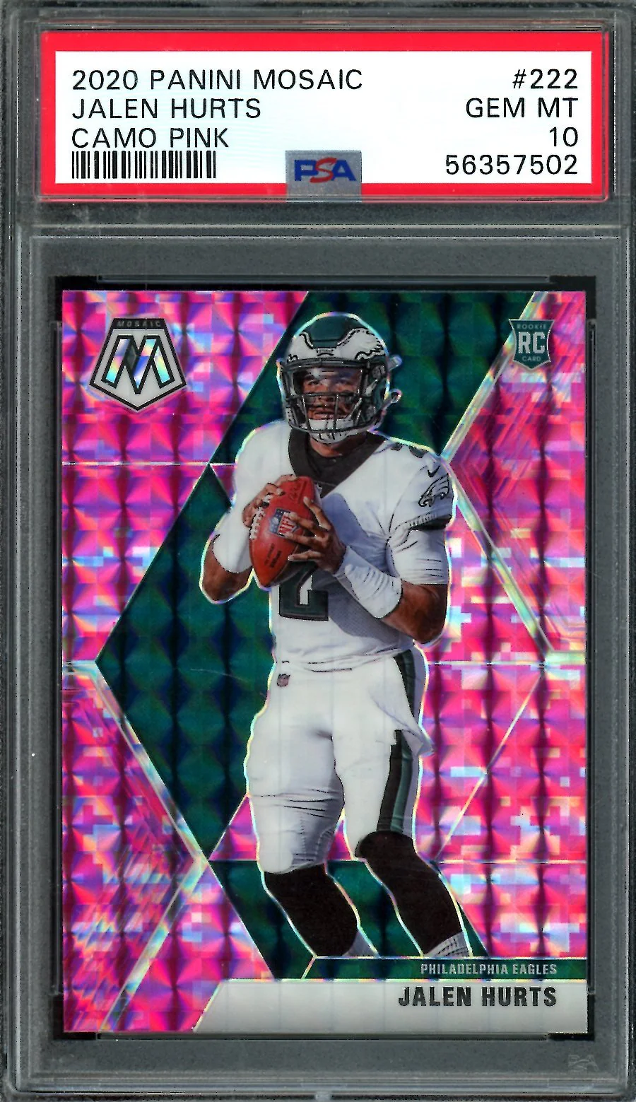2020 Panini Mosaic Jalen Hurts Rookie Camo Pink PSA 10 Eagles
