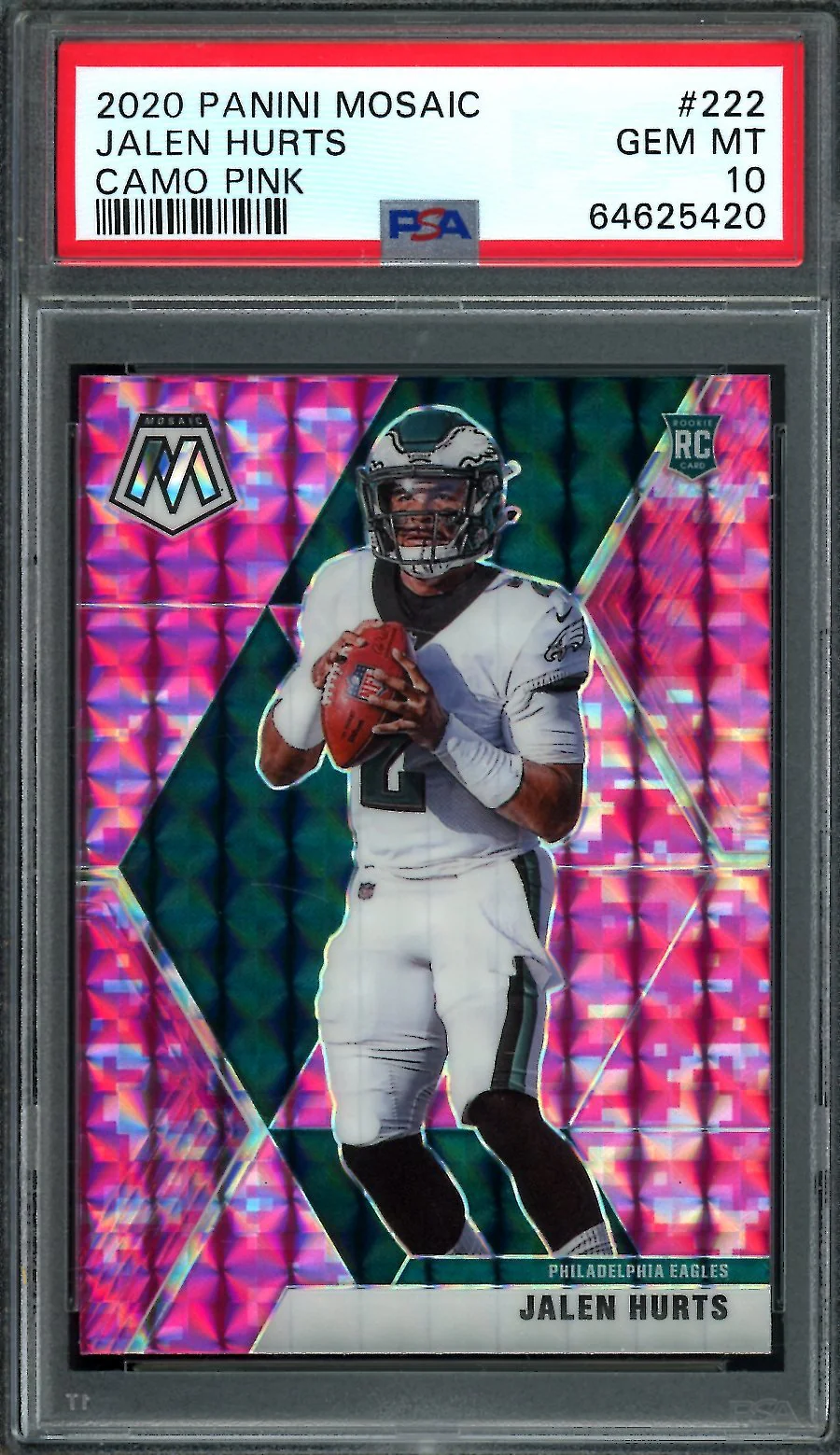 2020 Panini Mosaic Jalen Hurts Rookie Pink Camo PSA 10 Eagles