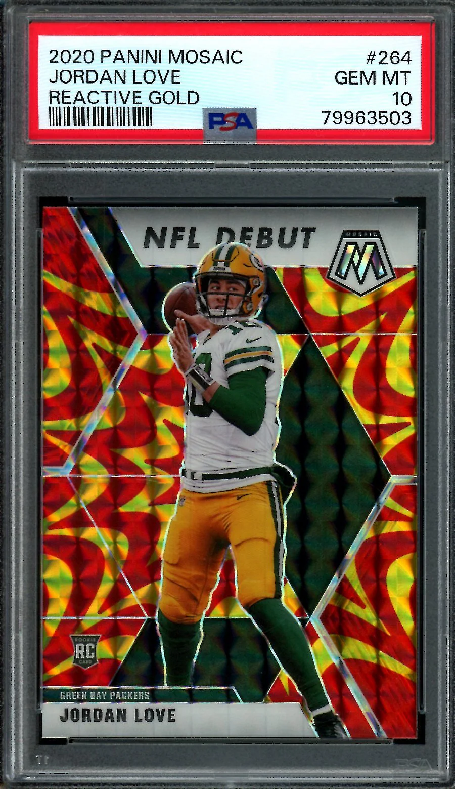 2020 Panini Mosaic Jordan Love Rookie NFL Debut Reactive Gold PSA 10 Packers