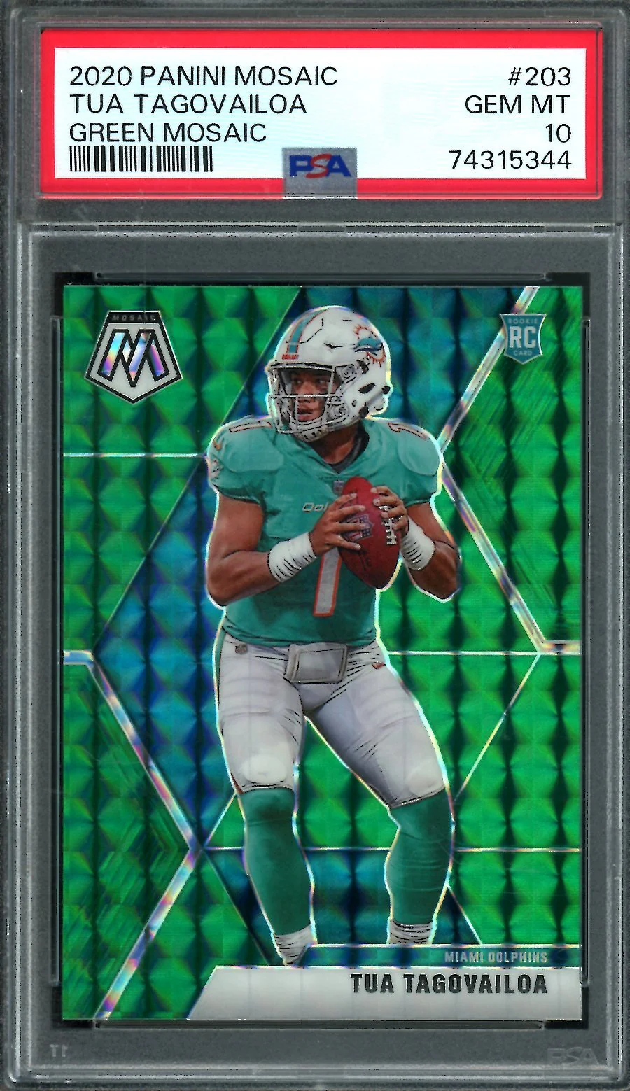 2020 Panini Mosaic Tua Tagovailoa Rookie Green Mosaic PSA 10 Dolphins