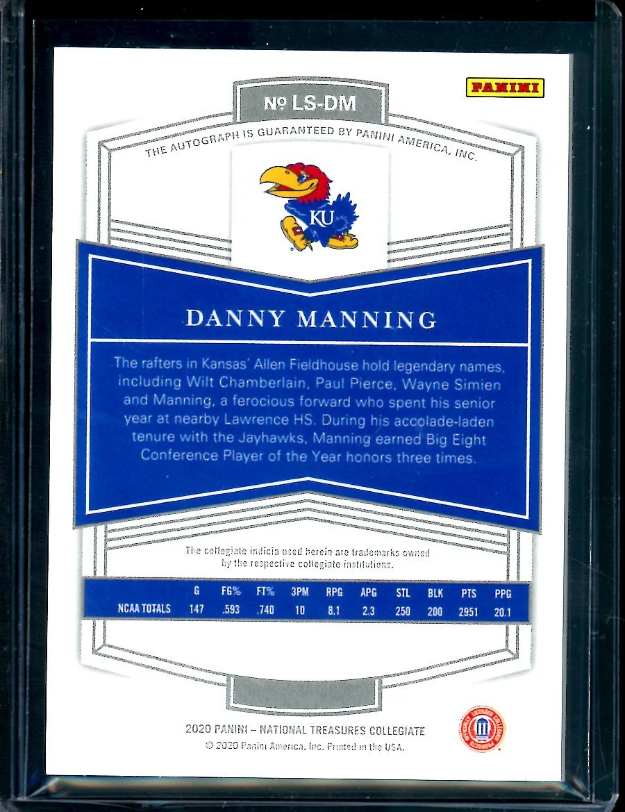 2020 Panini National Treasures Collegiate Danny Manning Auto Gold /10 Kansas - Image 2