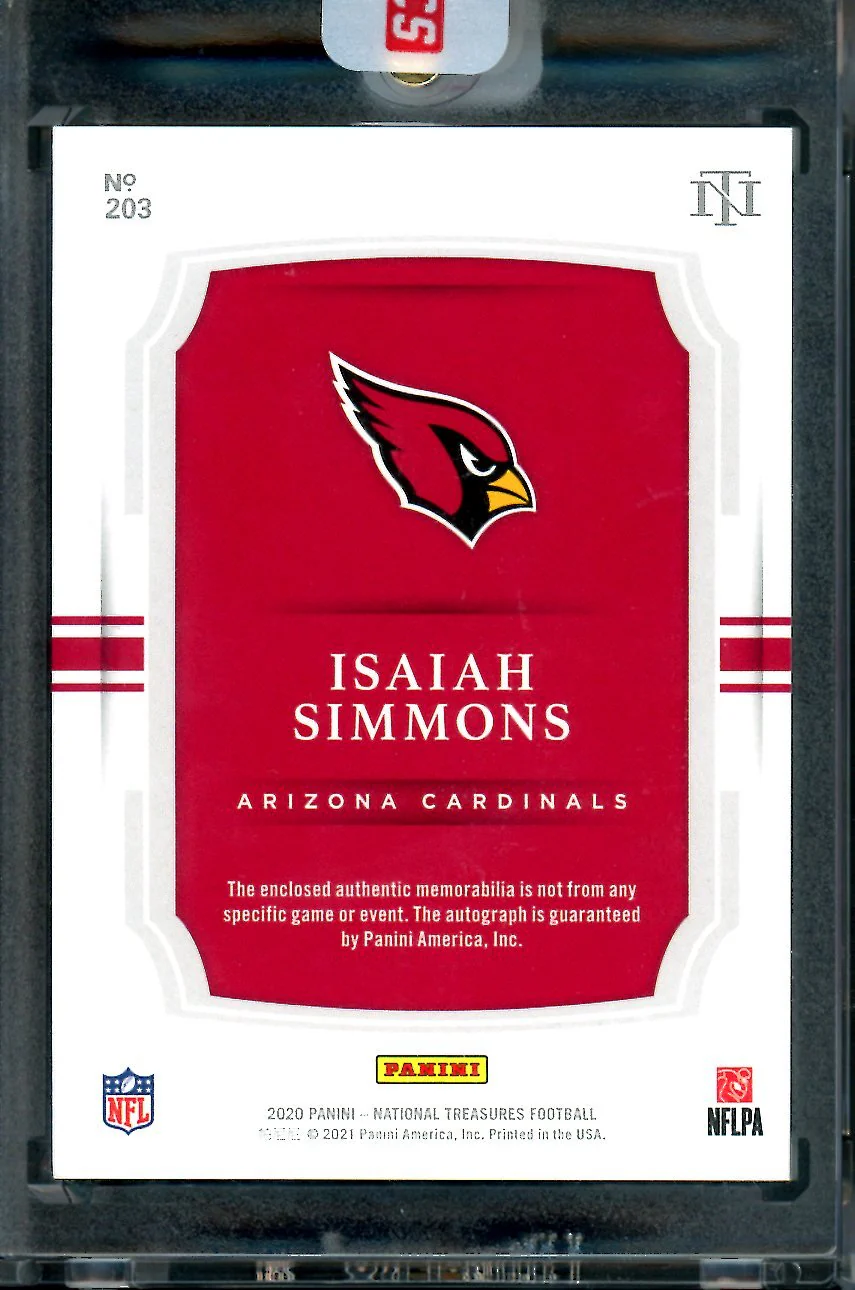 2020 Panini National Treasures Isaiah Simmons Rookie RPA Ruby /5 Cardinals - Image 2