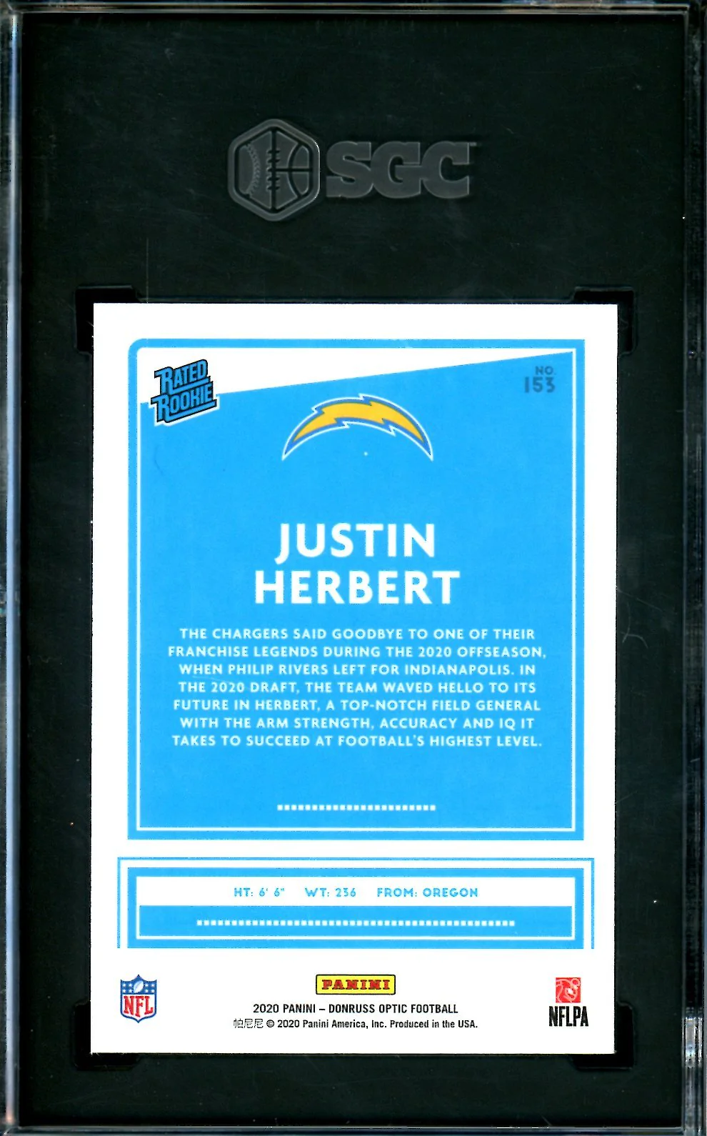 2020 Panini Optic Justin Herbert Rookie SGC 9.5 Chargers - Image 2