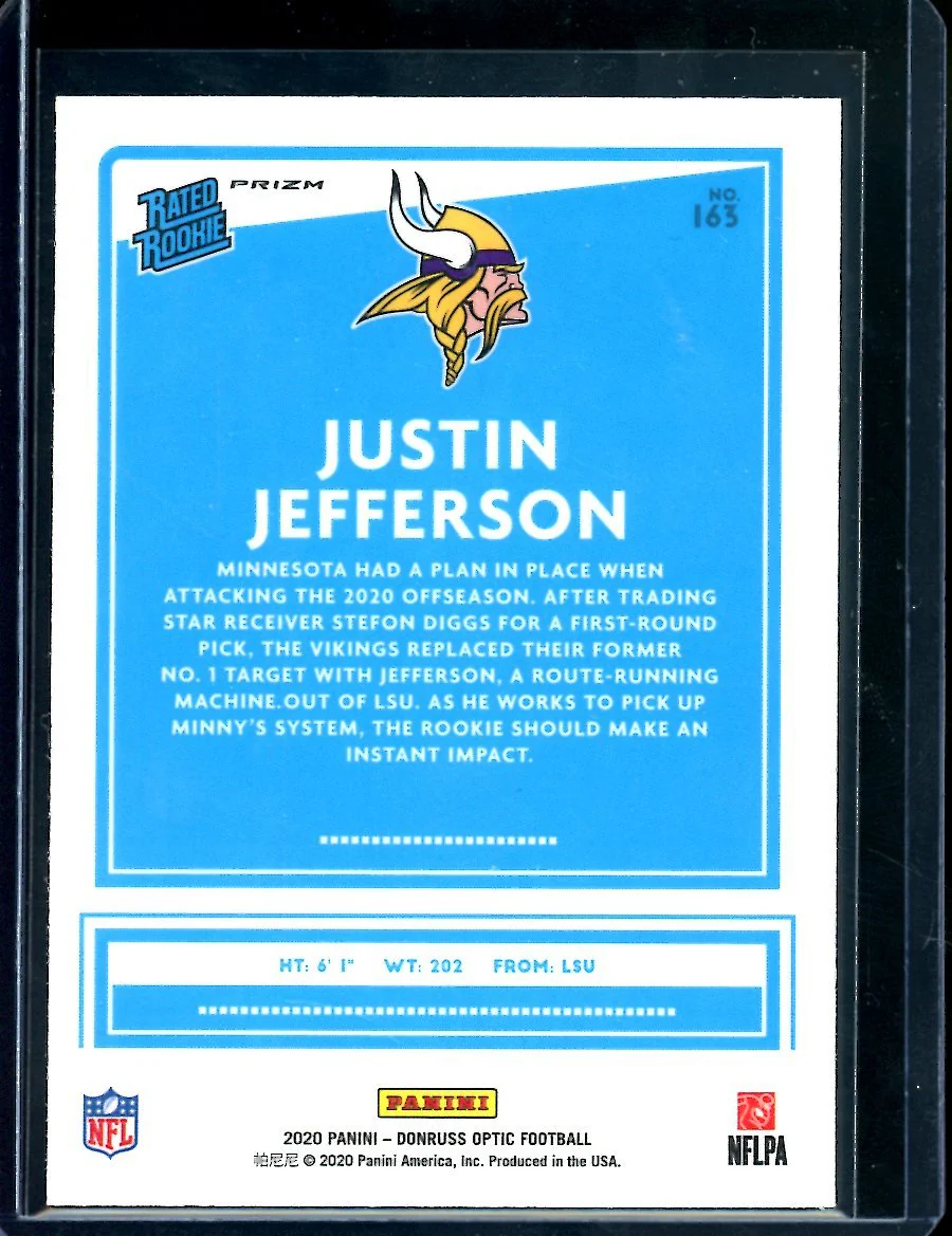 2020 Panini Optic Justin Jefferson Rookie Pink Vikings - Image 2