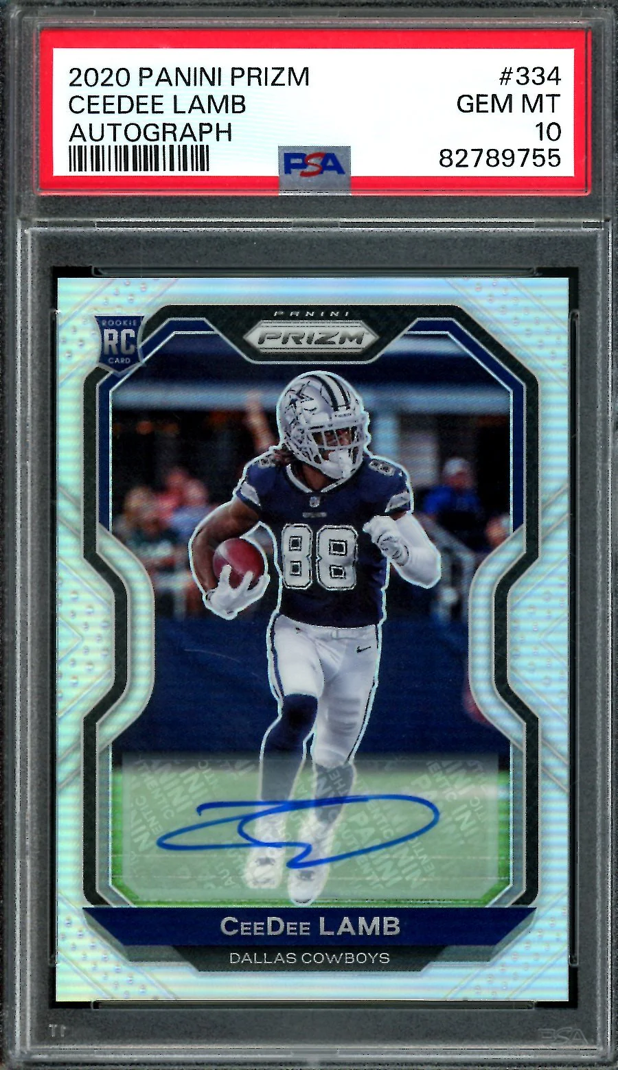 2020 Panini Prizm CeeDee Lamb Rookie Auto Silver PSA 10 Cowboys