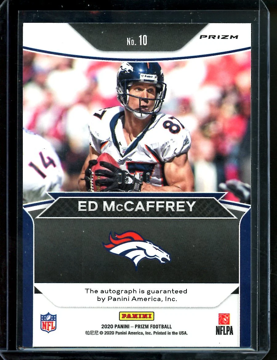 2020 Panini Prizm Ed McCaffrey Flashback Auto Blue Ice /50 Broncos - Image 2