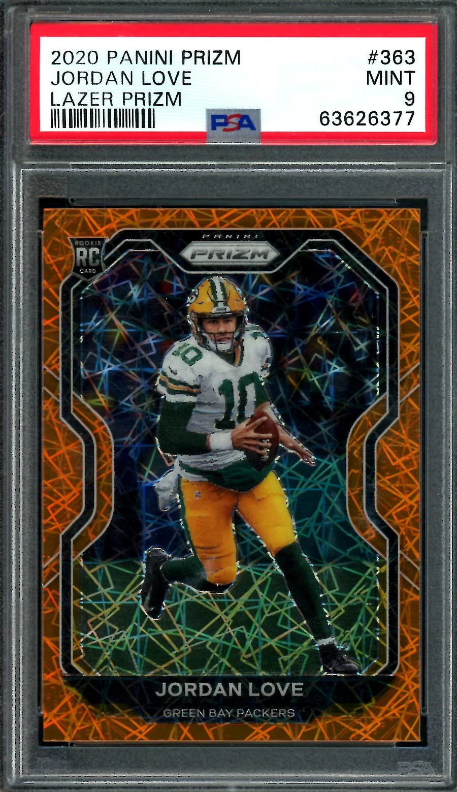 2020 Panini Prizm Jordan Love Rookie Orange Lazer PSA 9 Packers