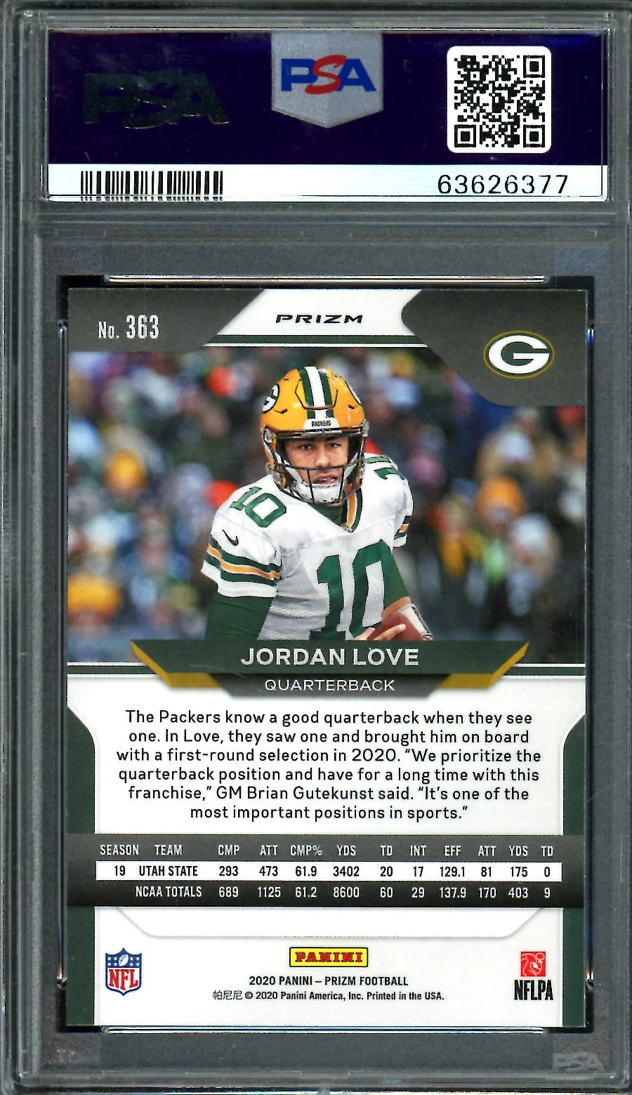 2020 Panini Prizm Jordan Love Rookie Orange Lazer PSA 9 Packers - Image 2
