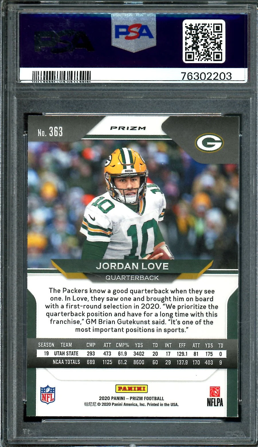 2020 Panini Prizm Jordan Love Rookie Red White Blue PSA 10 Packers - Image 2
