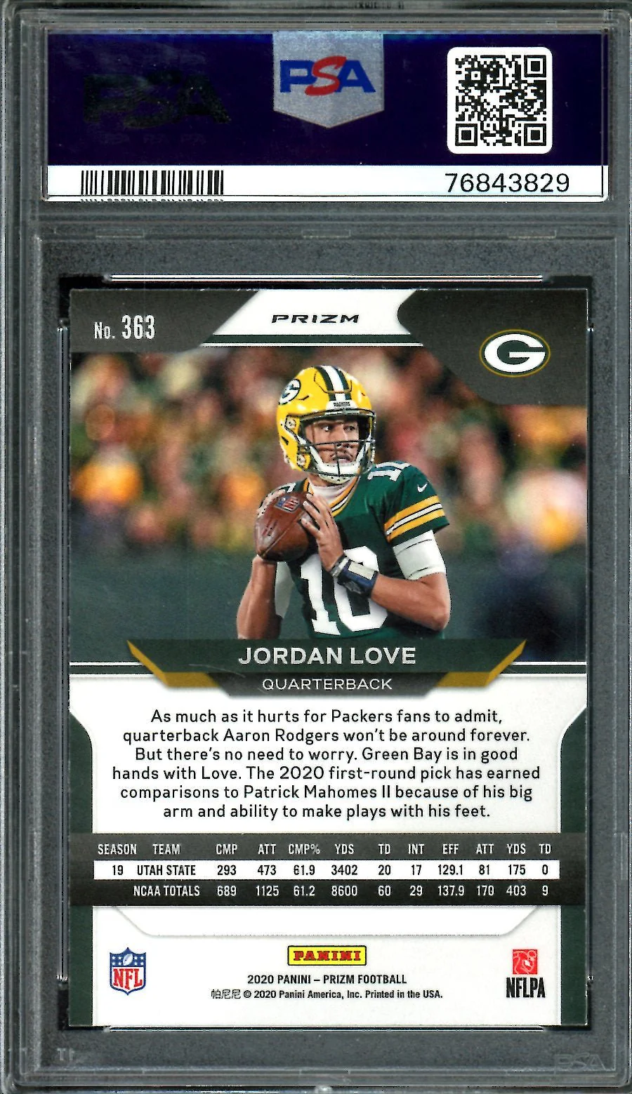 2020 Panini Prizm Jordan Love Rookie SP No Huddle PSA 9 Packers - Image 2