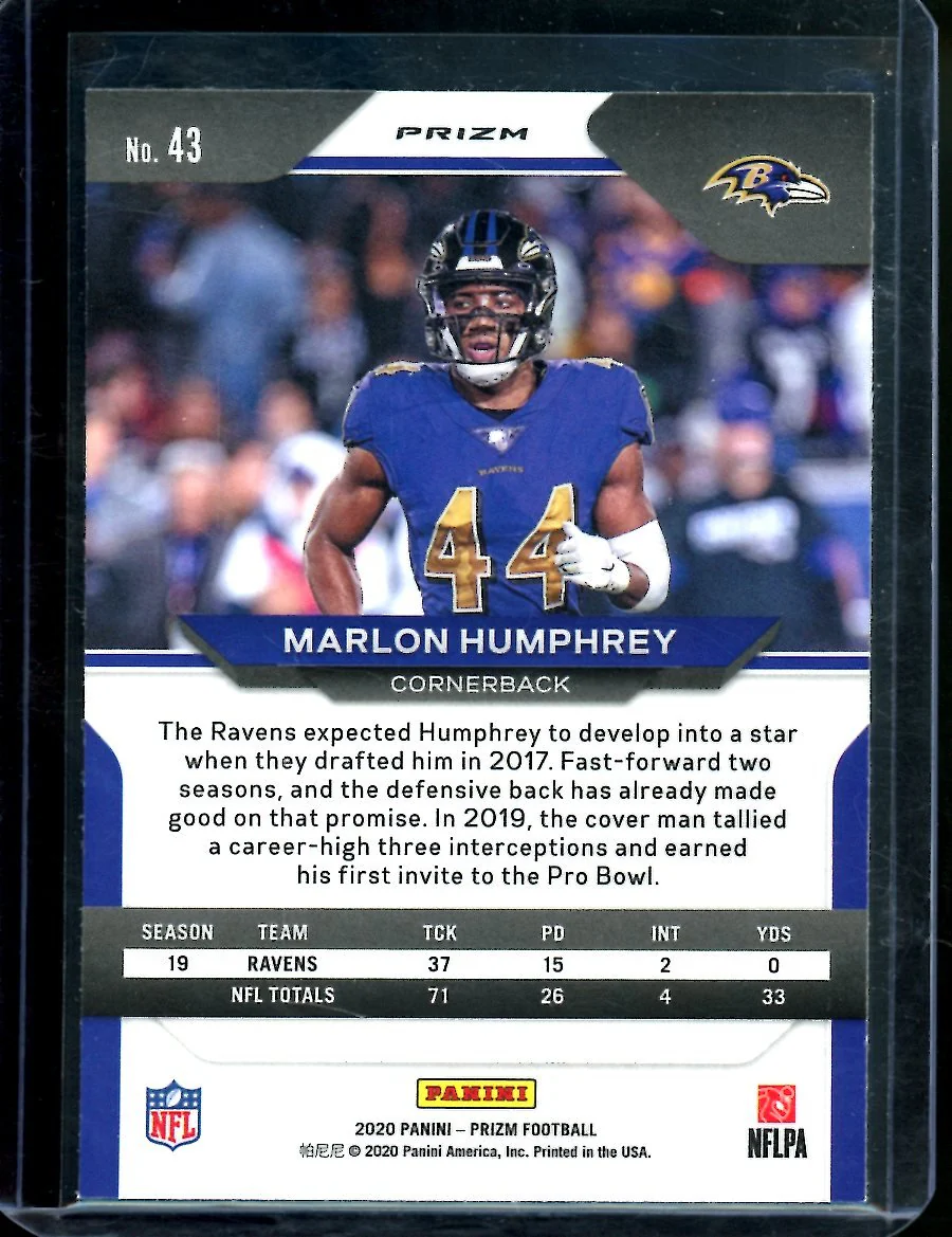 2020 Panini Prizm Marlon Humphrey Red Black Snake Skin SSP Ravens - Image 2