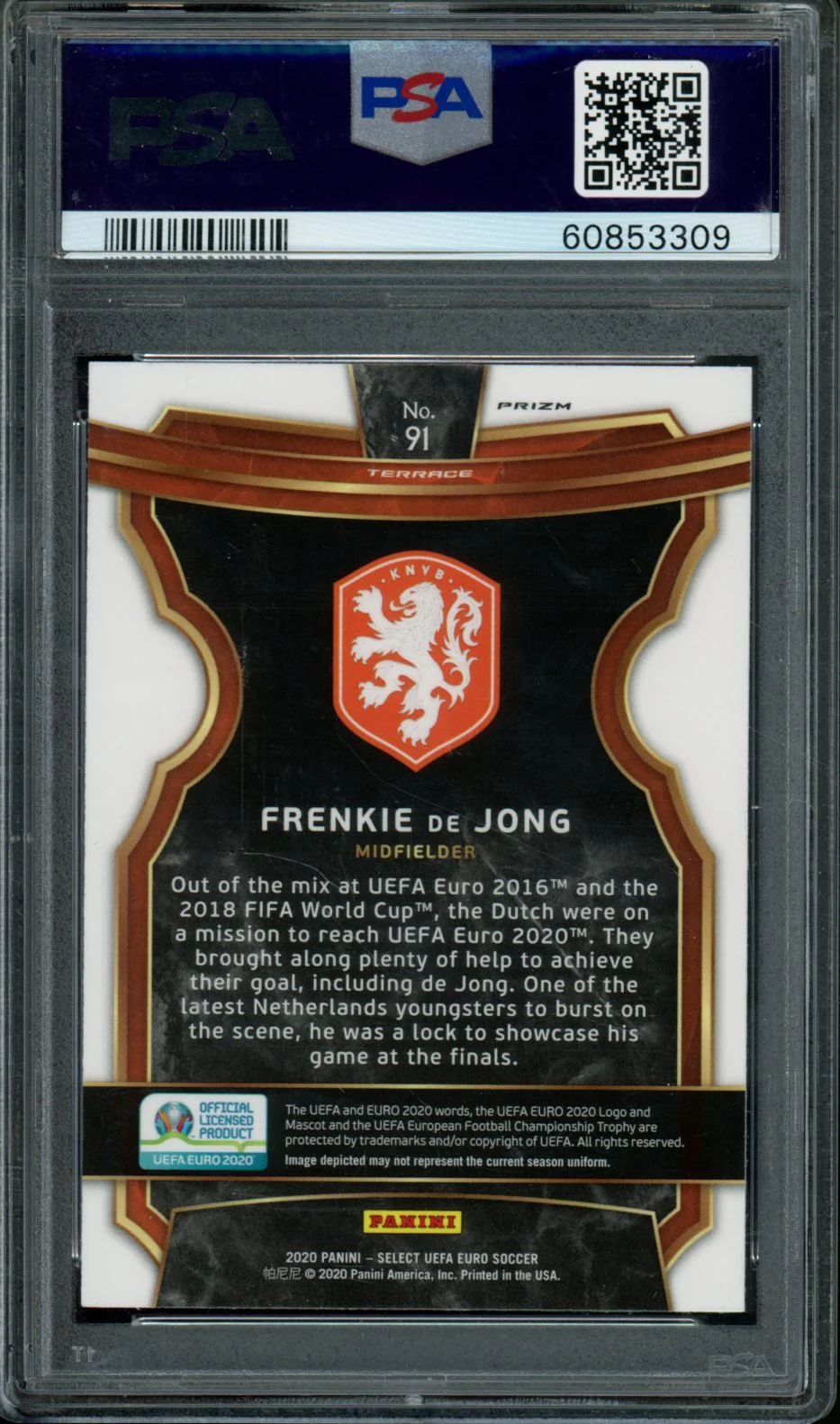 2020 Panini Select Euro Frenkie De Jong Rookie Silver PSA 10 Netherlands - Image 2