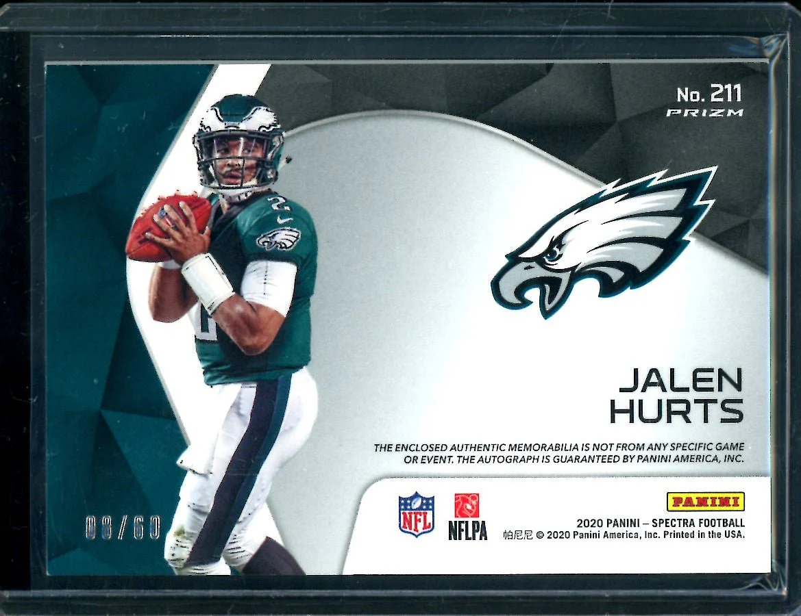 2020 Panini Spectra Jalen Hurts Rookie RPA Blue Disco /60 Eagles - Image 2
