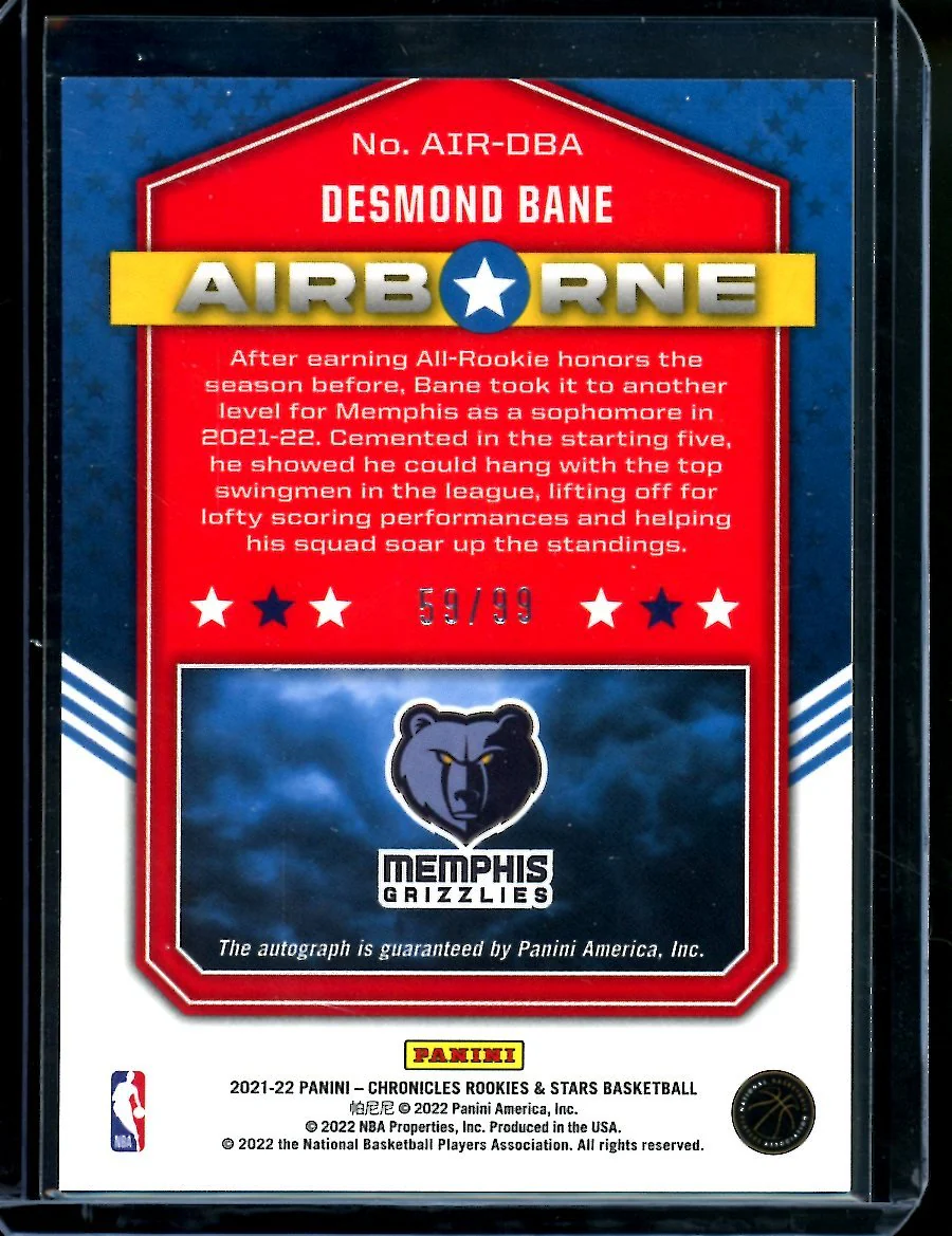 2021/22 Panini Chronicles Desmond Bane Airborne Auto /99 Grizzlies - Image 2