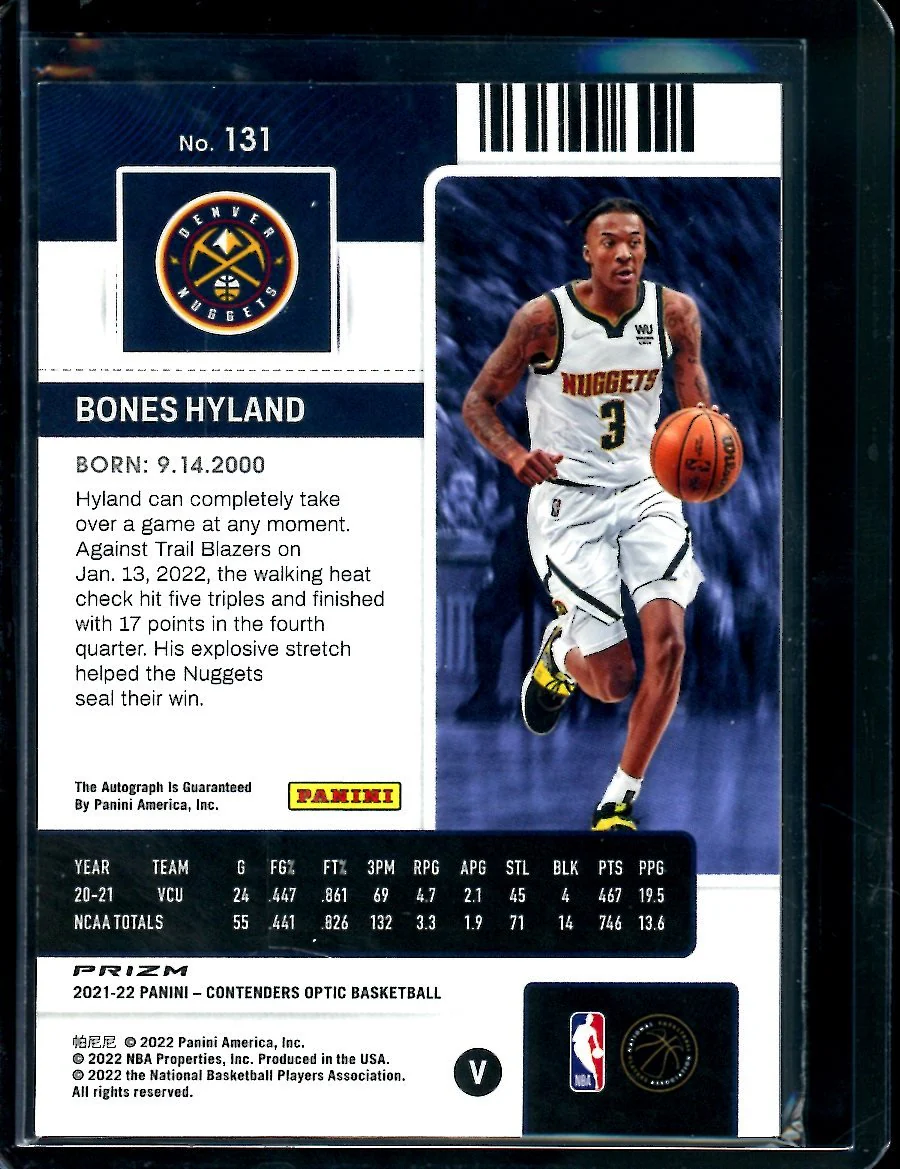 2021/22 Panini Contenders Optic Bones Hyland Rookie Variation Silver Auto Clippers - Image 2