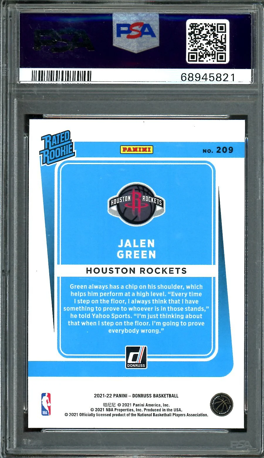 2021-22 Panini Donruss Jalen Green Pink Laser PSA 10 Rockets - Image 2