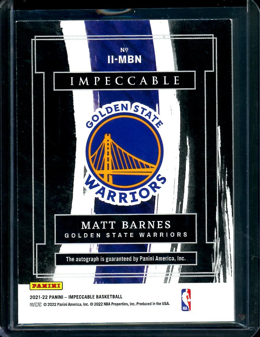 2021/22 Panini Impeccable Matt Barnes Imortal Ink Auto /99 Warriors - Image 2